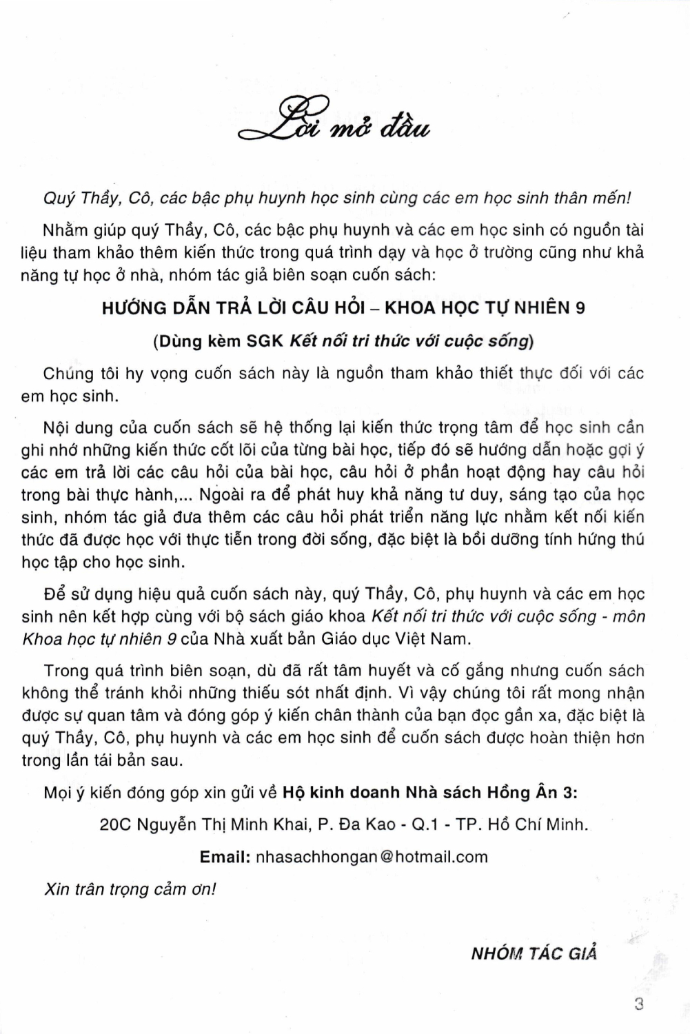 HƯỚNG DẪN TRẢ LỜI CÂU HỎI KHOA HỌC TỰ NHIÊN LỚP 9 (Dùng kèm SGK Kết nối tri thức)